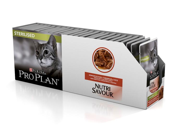 Консервы Pro Plan "Nutri Savour", для стерилизованных кошек и котов, с говядиной, 85 г, 24 шт