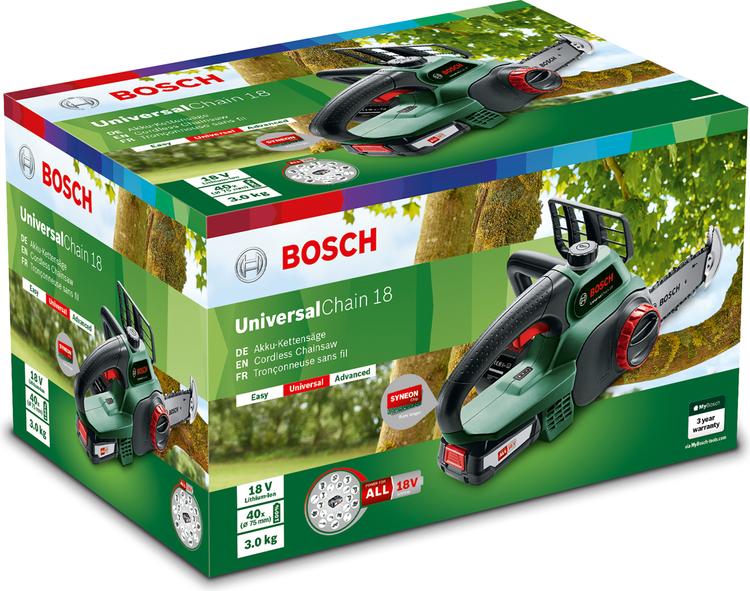 Аккумуляторная цепная пила Bosch UniversalChain 18, 1 акк, ЗУ, 06008B8000