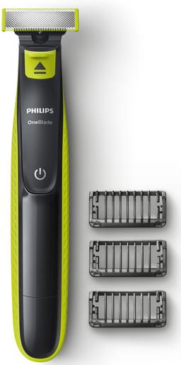 Триммер для бороды и усов Philips OneBlade QP2520/20 с 3 насадками-гребнями, зеленый, черный