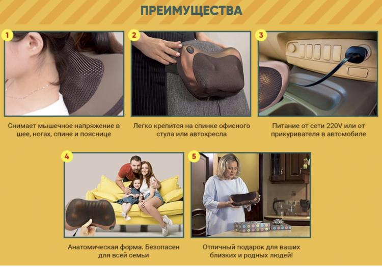 HomeStore Универсальная массажная подушка-массажер с подогревом для шеи и спины PM