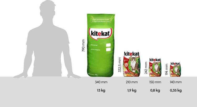 Корм сухой для кошек "Kitekat", телятина аппетитная, 15 кг