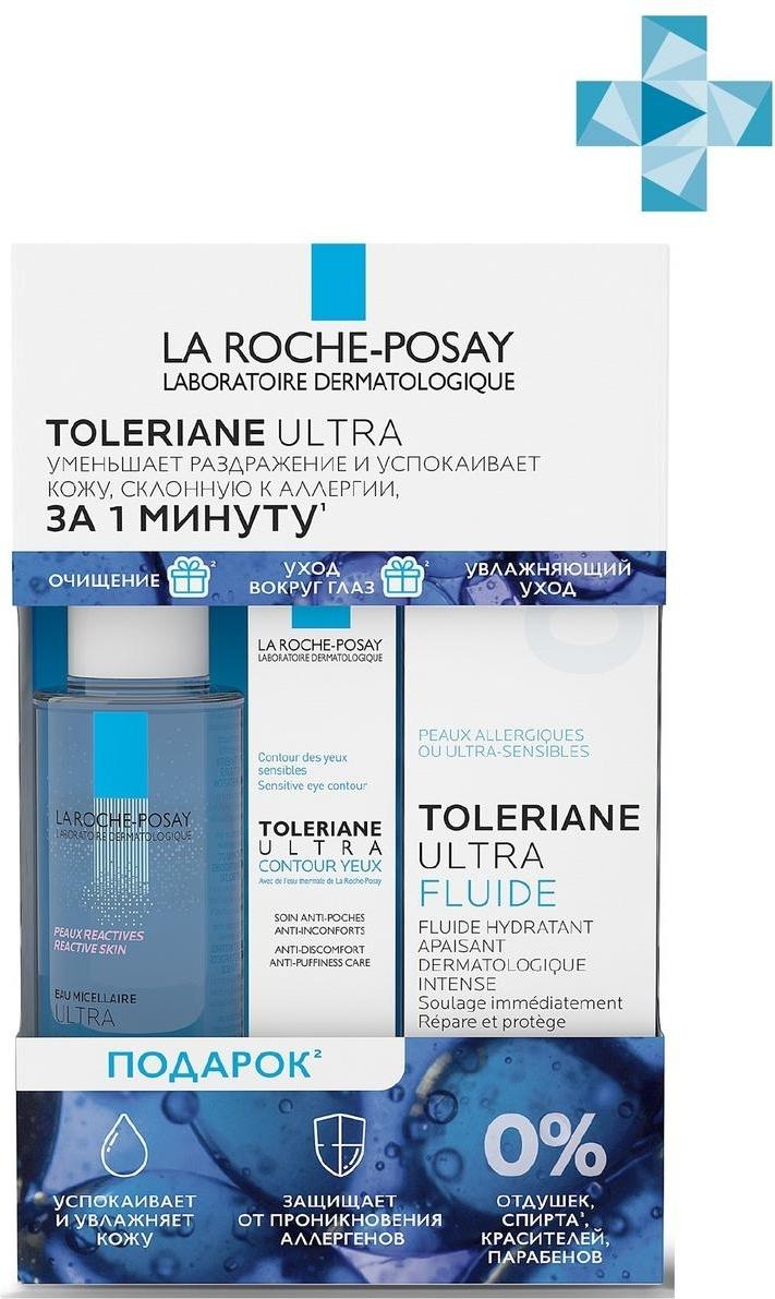 La Roche-Posay Toleriane Ultra Набор косметики для ухода за кожей: Легкий флюид, 40 мл + Мицеллярная вода Ultra, 50 мл + Уход за кожей вокруг глаз, 2 мл