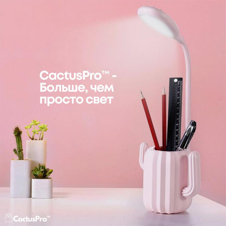 Настольная лампа светодиодная, светильник-органайзер CactusPro 2 (Улучшенная), розовый