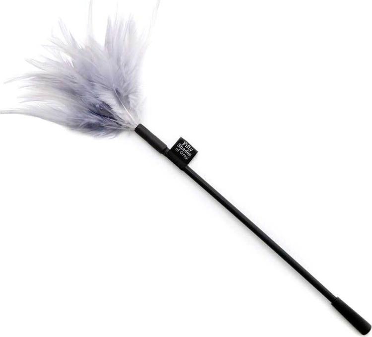 Серебристый cтек с перьями Feather Tickler 37 см.