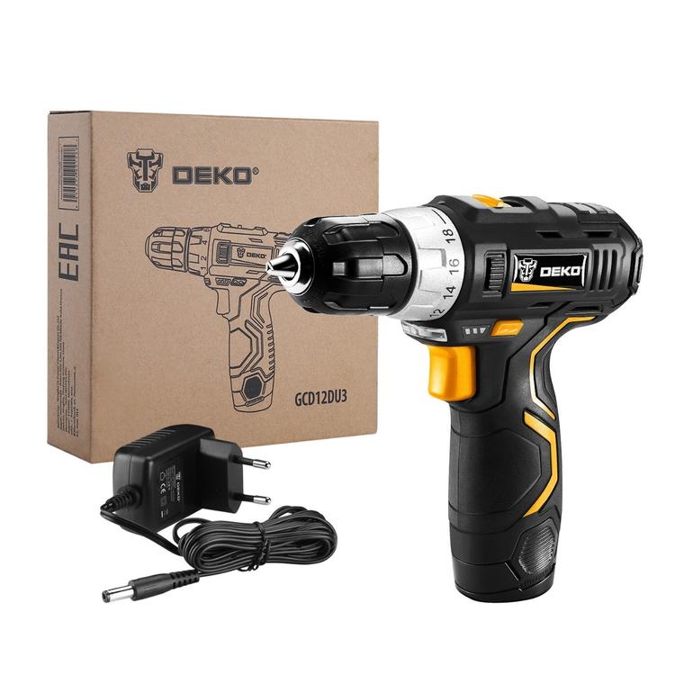 Аккумуляторная дрель-шуруповерт DEKO 12В GCD12DU3 Li-Ion, 32 Нм, 1х1.5Ач, з/у