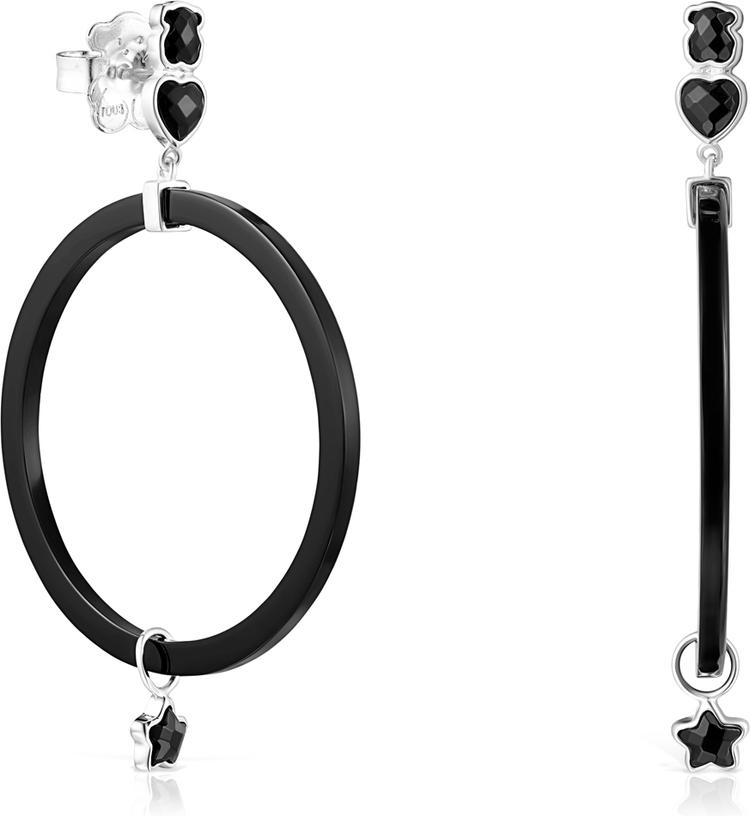 Серьги Tous из серебра со смолой и ониксом