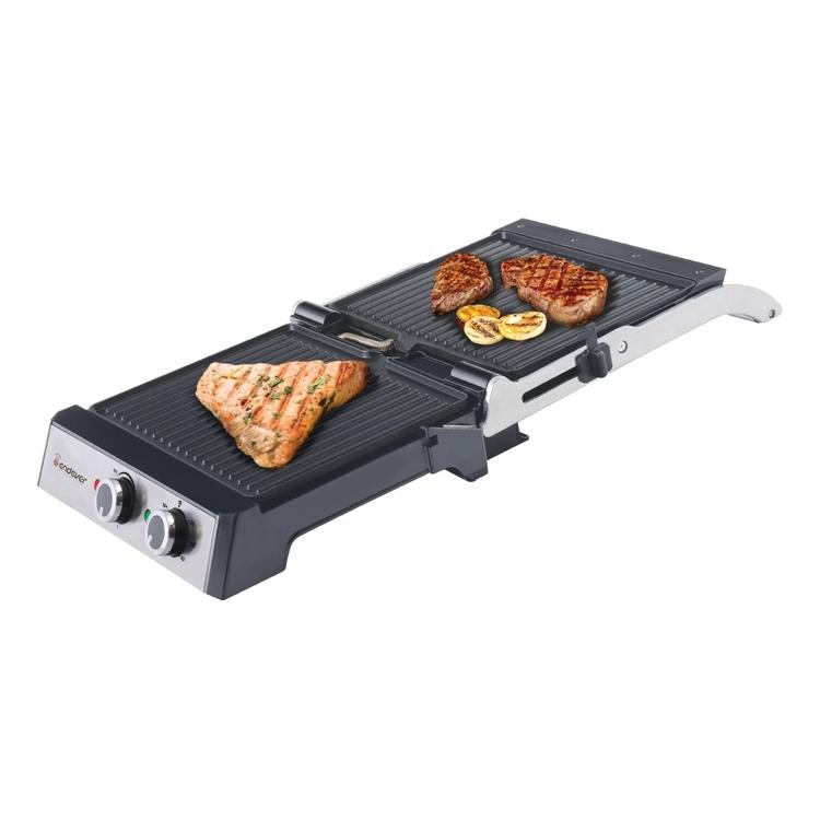 Гриль-пресс Endever Grillmaster 230 мощность 2400 Вт, терморегулятор (100-220 град), таймер до 30 мин, внутреннее антипригарное покрытие, световой индикатор нагрева и готовности к работе