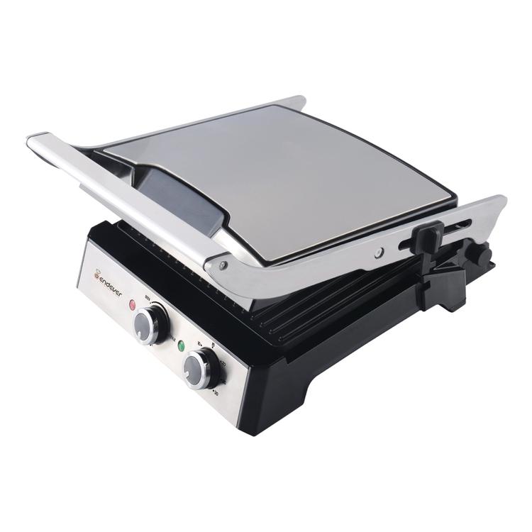 Гриль-пресс Endever Grillmaster 230 мощность 2400 Вт, терморегулятор (100-220 град), таймер до 30 мин, внутреннее антипригарное покрытие, световой индикатор нагрева и готовности к работе