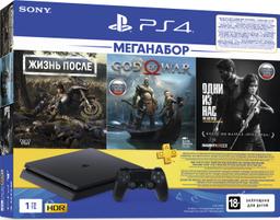 Игровая приставка Sony PlayStation 4 Slim 1TB в комплекте с 3 играми, черный