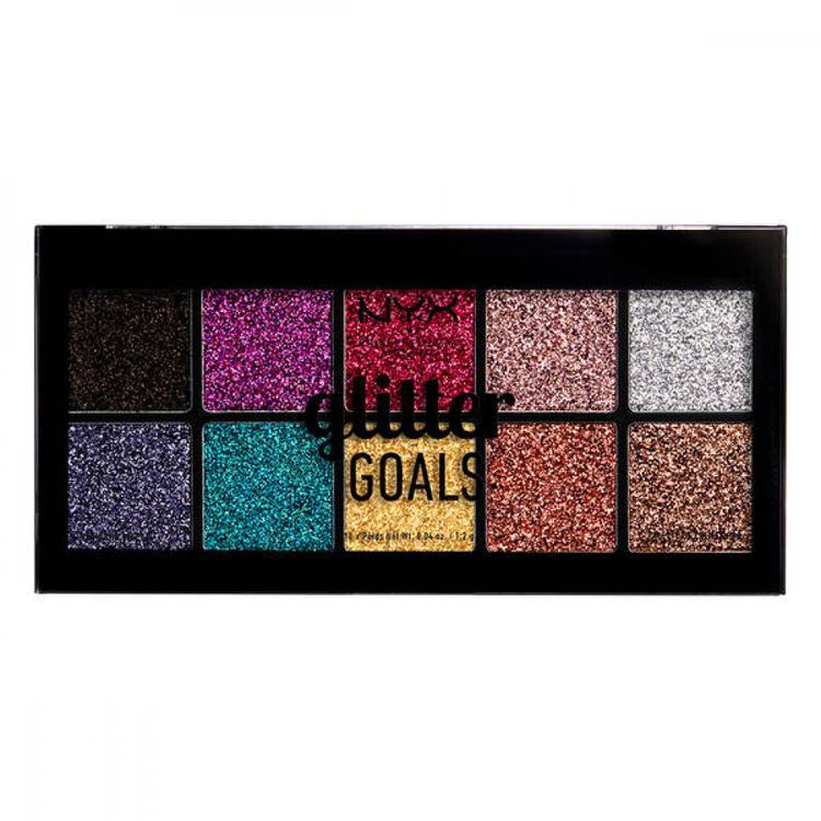 NYX Glitter Goals Cream PRO Palette Палетка кремовых глиттеров для лица и тела, 10 шт по 1,2 г