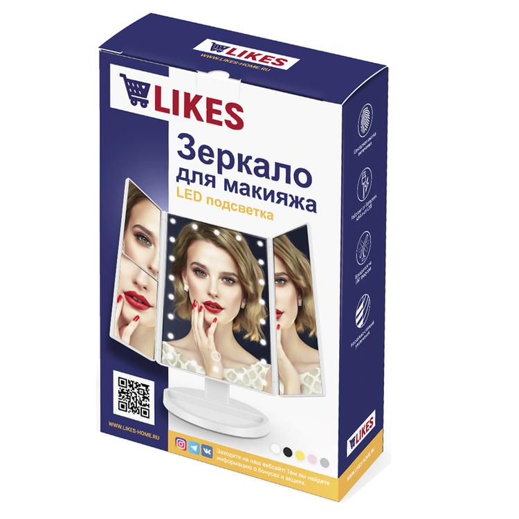 LIKES Зеркало для макияжа с подсветкой настольное, Косметическое, Увеличивающее, 22 LED Светодиодные лампочки с сенсорной кнопкой, тёмно-розовое