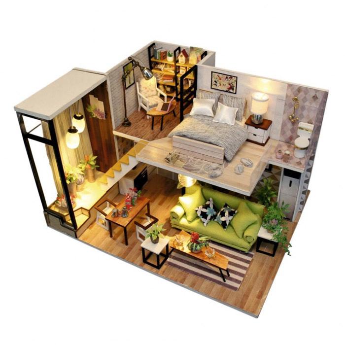 Интерьерный конструктор румбокс 26.1*20.1*16.6 см DIY House "Двухэтажный лофт" (M030-BOX)
