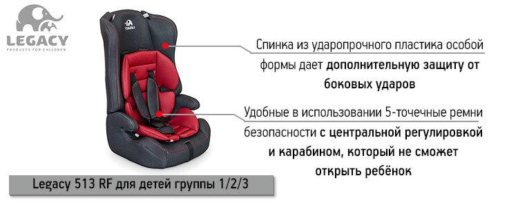 Автокресло Legacy 513 RF для детей группы 1/2/3 (вес - от 9 до 36 кг, возраст - от 9 месяцев до 12-ти лет) + Бустер. Джинс Грей