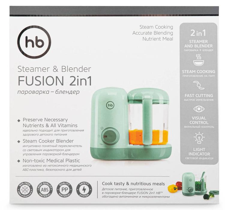 Пароварка-блендер 2 в 1 Happy Baby FUSION, вместительная чаша, оливковый