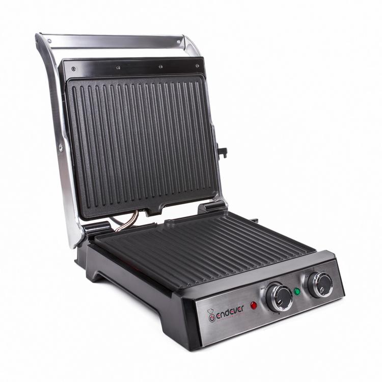 Гриль-пресс Endever Grillmaster 230 мощность 2400 Вт, терморегулятор (100-220 град), таймер до 30 мин, внутреннее антипригарное покрытие, световой индикатор нагрева и готовности к работе