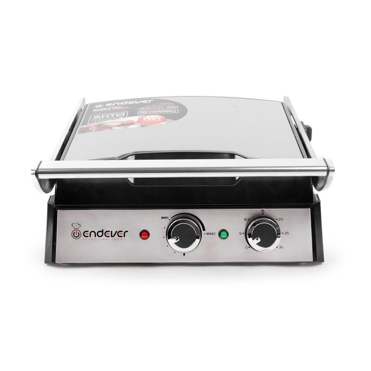 Гриль-пресс Endever Grillmaster 230 мощность 2400 Вт, терморегулятор (100-220 град), таймер до 30 мин, внутреннее антипригарное покрытие, световой индикатор нагрева и готовности к работе