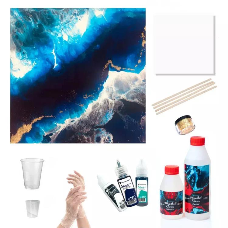 Эпоксидная смола, набор для рисования resin art EpoximaxX MixArt Resin АРКТИКА (25 см), набор для создания картины из эпоксидной смолы, набор для творчества